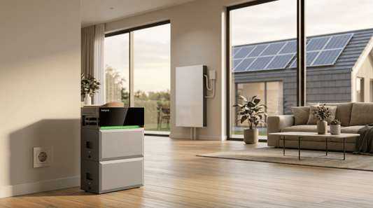 Stekkerbatterij en vaste thuisbatterij-installatie vergeleken in een modern Nederlands huis met zonnepanelen