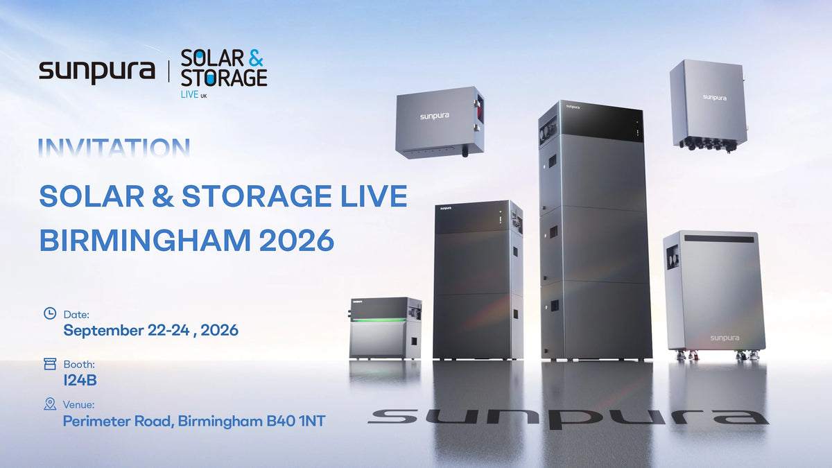 Uitnodiging van Sunpura voor Solar & Storage Live UK 2026 in Birmingham, 22–24 september 2026, stand I24B