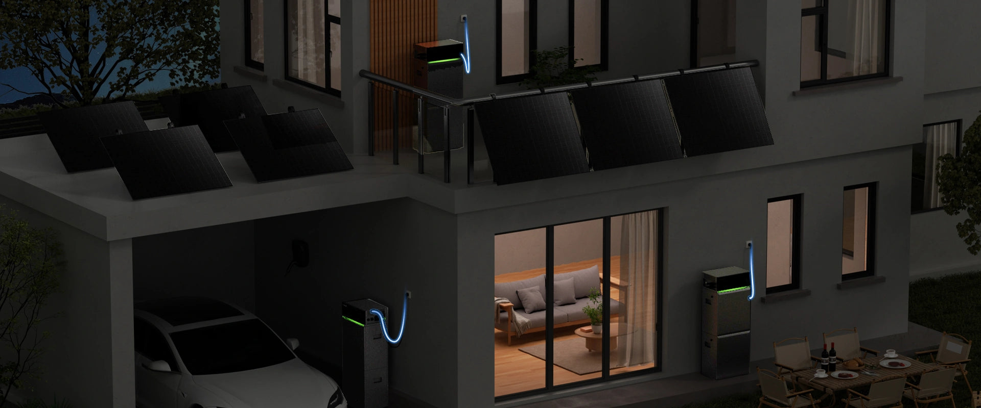 Drie Sunpura thuisbatterijen op L1, L2 en L3 met driefasige systeemcoördinatie